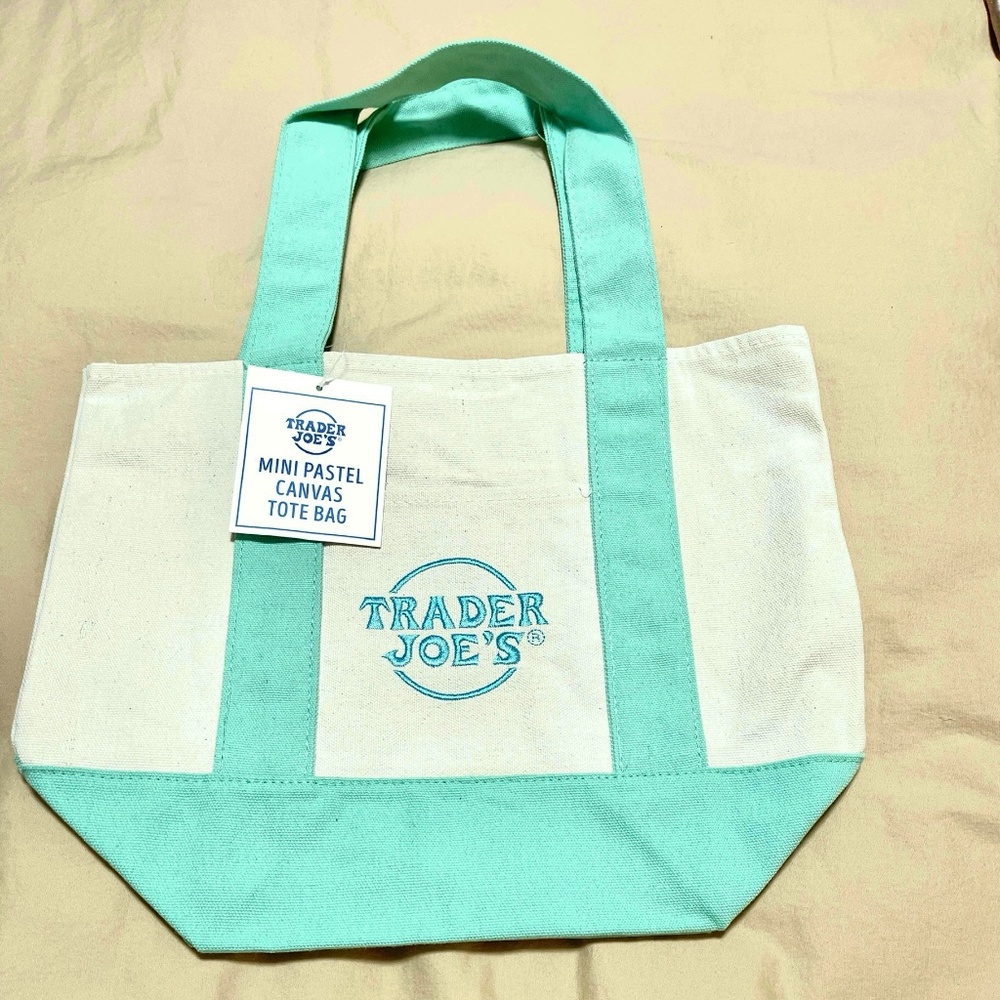 Trader Joe’s canvas mini tote bag mint green / teal / light green